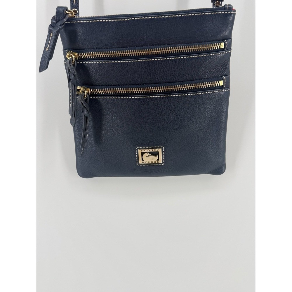 Dooney & Bourke Navy Blue Pebble Grain Leather Triple Zip Crossbody Bag - Picture 9 of 10